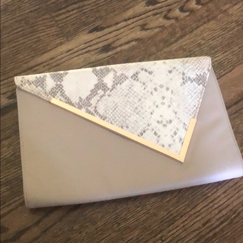 Snakeskin envelope clutch